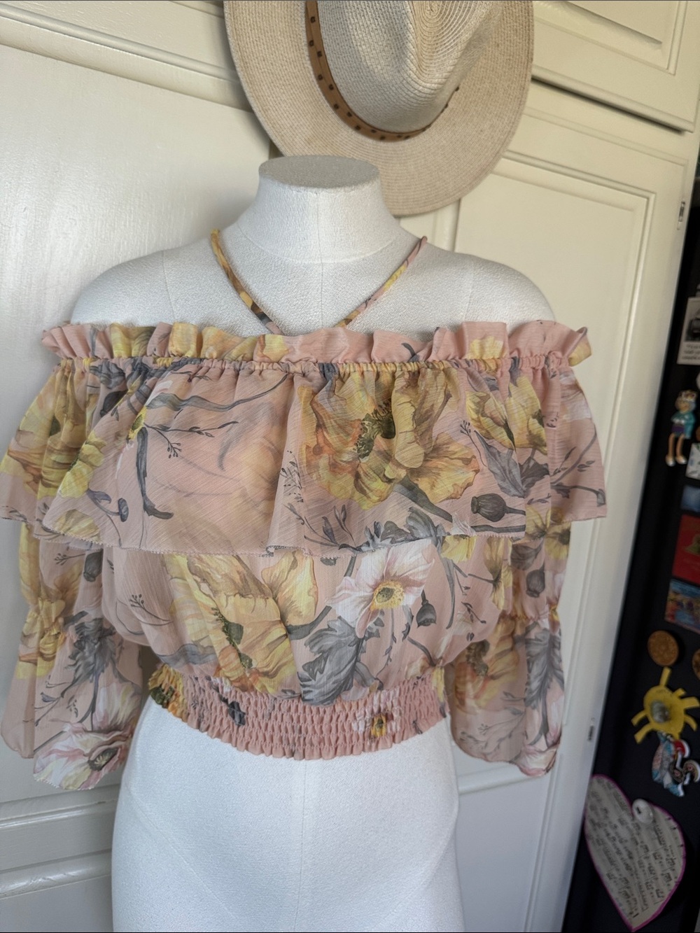 H&M Pink Floral Off-Shoulder Ruffle Top